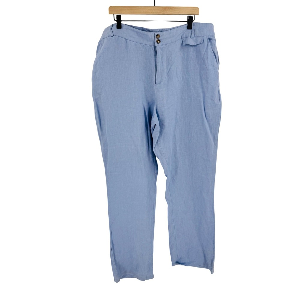 Long Tall Sally 100% Linen Pants Light Blue 18 Tall High Rise Straight Breezy